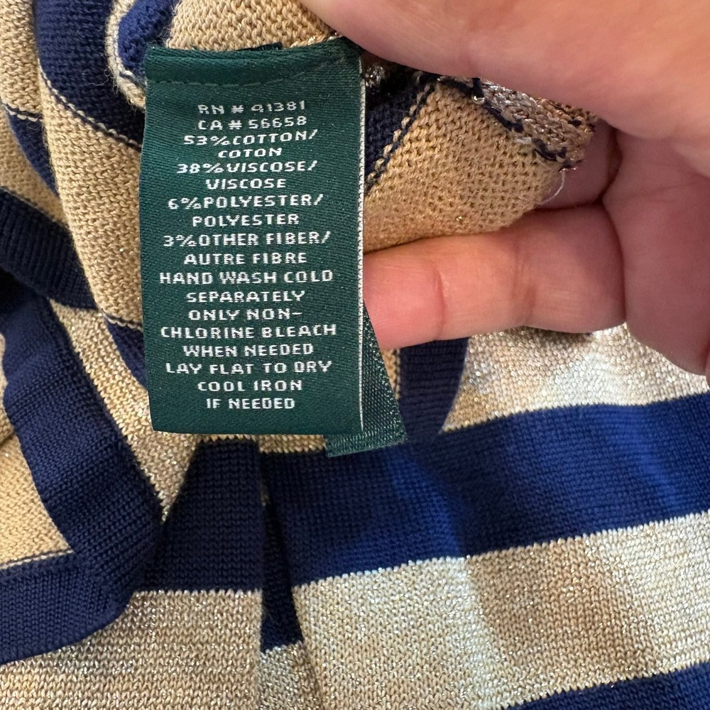 Lauren Ralph Lauren Women 2X Cardigan Navy Gold Metallic Stripe Knit Sweater NWT - Picture 5 of 13